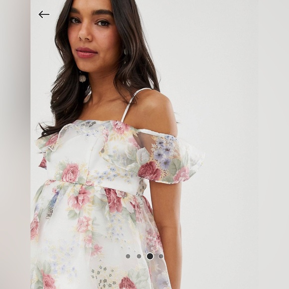 CHI CHI LONDON MATERNITY BARDOT OVERLAY FLORAL WITH FRILL IN CREAM - Picture 2 of 6